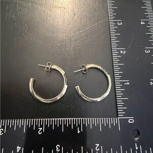 House of Harlow 1960 Textured Gomdtone with dark CZ Hoop  Earrings